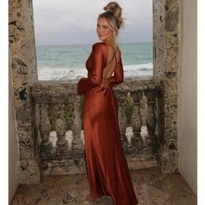 Shona Joy Red Lino Open Back Tie Maxi Dress – Mahogany Dresses